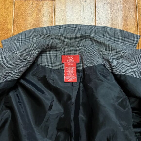 Oscar De La Renta Women Blazer 8P Gray Plaid Rhinestone Floral Design Career - Picture 9 of 16